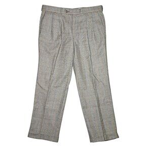 Ralph Lauren Wool Dress Pants Pleated Mens Sz 34x30 Gray Glen Plaid Academia Vtg